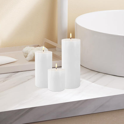 3 Pack 3x4, 6, 8 Hand Poured White Dripless Pillar Candles, Soy Candles, Non-Toxic, Unscented, Smokeless, for Power Outages & Emergency