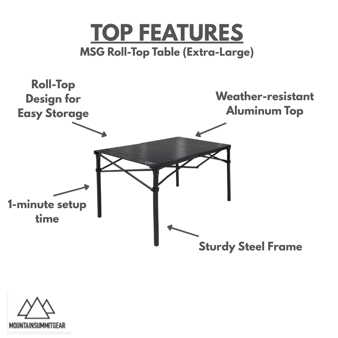 MOUNTAIN SUMMIT GEAR Heavy-Duty Roll-Top Table for Camping - Portable Aluminum-Top Folding Table with Steel Frame by Caddis Sports, Inc. (Extra Large)
