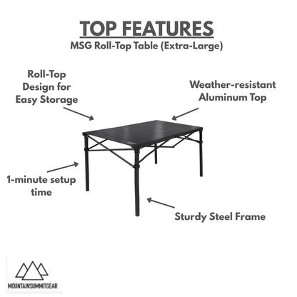 MOUNTAIN SUMMIT GEAR Heavy-Duty Roll-Top Table for Camping - Portable Aluminum-Top Folding Table with Steel Frame by Caddis Sports, Inc. (Extra Large)