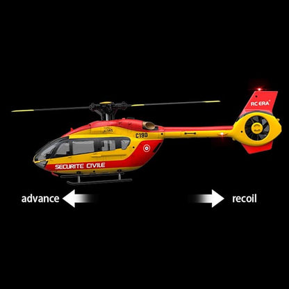 C190 Remote Control Helicopter for Adults 1:30 Scale H145 RC Helicopter 2.4G 6CH Single Propeller Aileron Free Optical Flow Positioning Six-axis Gyroscope Stabilization (Red Yellow(1 Battery))