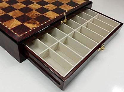 HPL 17 High Gloss Chess Storage Board Chest W/ 2 Drawers Cherry and Burl Wood Color