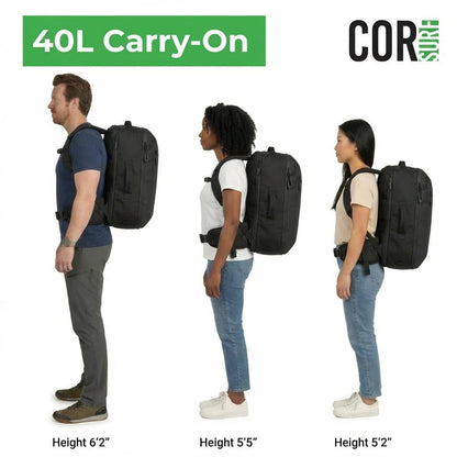 COR Surf Carry On Travel Backpack Bundle | Island Hopper Travel Backpack with Toiletry Bag and Compression Packing Cube Set (40L, Navy Blue)