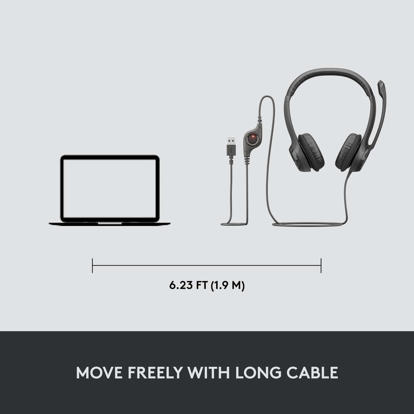 Logitech H390 Wired Headset for PC/Laptop, Stereo Headphones with Noise Cancelling Microphone, USB-A, in-Line Controls, Works with Chromebook - Black