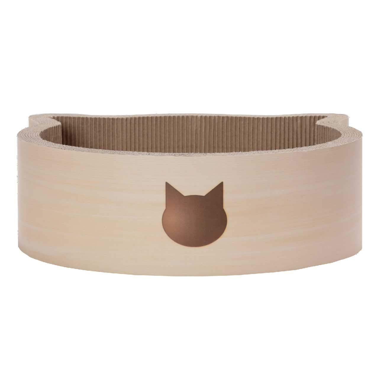 NECOICHI Cat-Headed Scratcher Bed (Birch, Large) | Cardboard Cat Scratcher Bowls for Indoor Cats - Cat Scratching Board, Cat Scratch Pad Lounger with Reversible Usability and Extra Comfort for Lounge