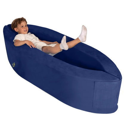 TED KANGAROO Sensory Chair for Kids — Sensory Soft Canoe for Children – Deluxe Adjustable Compression Peapod Foam Dark Blue
