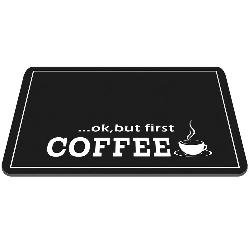 Queekay Coffee Bar Mat for Counter 24" x 16" Absorbent Dish Drying Mat for Kitchen Coffee Bar Accessories Hide Stain Rubber Backed Black Counter for Machine(Classic Style,Black)