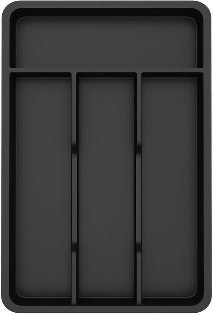 Lifewit Silverware Drawer Organizer Tray, Plastic Cutlery Storage for Kitchen, Flatware and Utensil Holder Divider for Spoons Forks Knives Tableware, 7.8 x 12.4", 4 Slots, Black