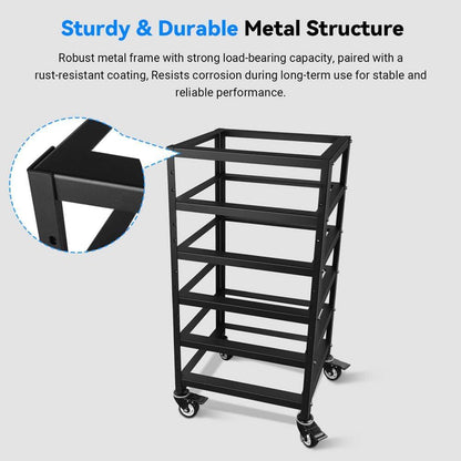 SUNGOLDPOWER 3U Server Rack Battery Rack, 5-Layer Rack for 48V 100Ah Lithium Batteries, Stackable Battery Holder with Wheels & Open Ventilation for Solar Energy Storage Systems