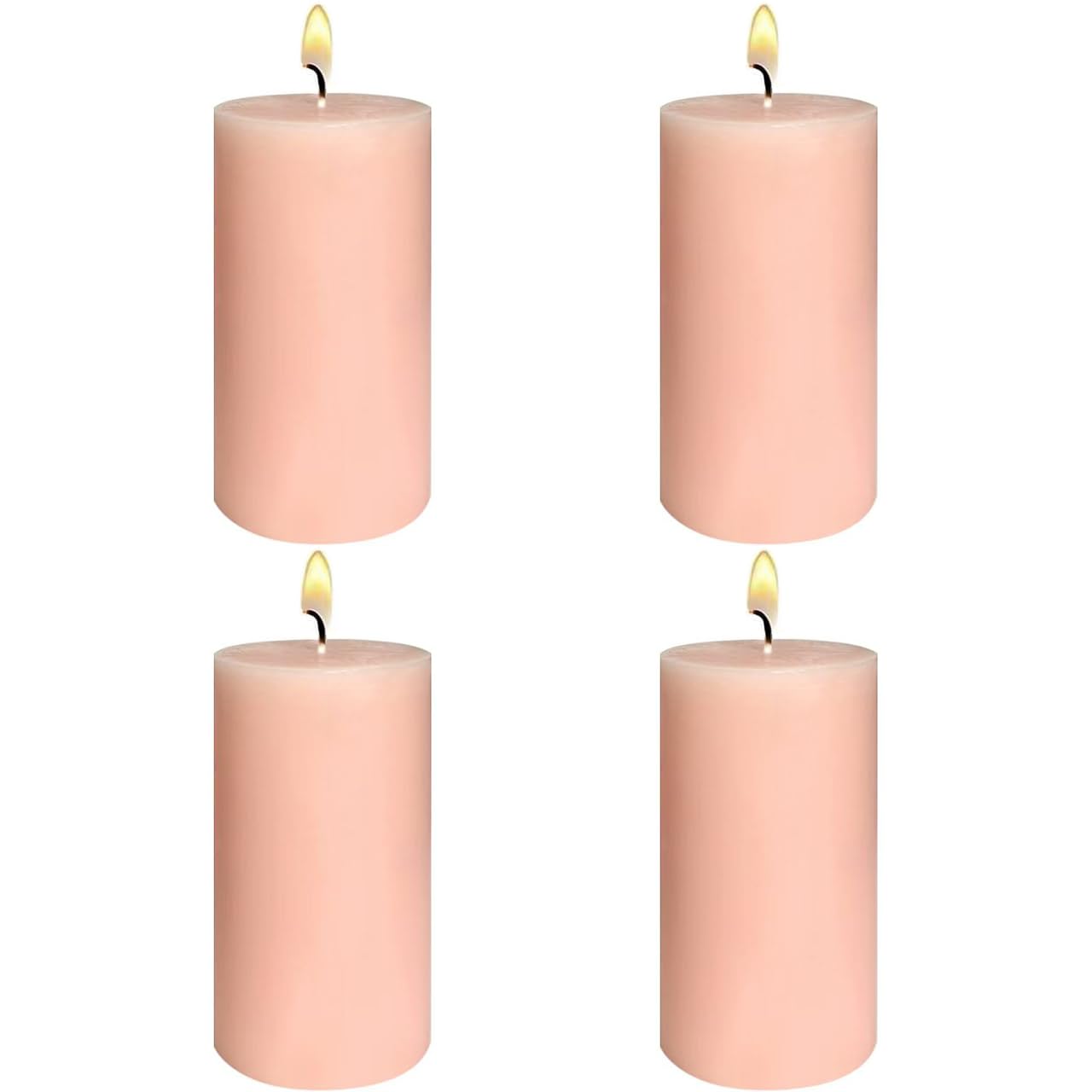 4 Pack Flesh-Pink Unscented Pillar Candles, 2x4 Inch, Long-Lasting, Dripless and Smokeless, Ideal for Home Decor, Parties, Weddings and Relaxation