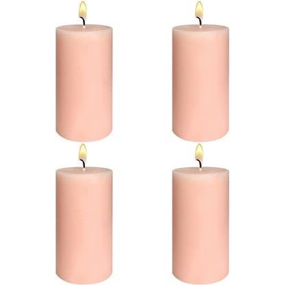 4 Pack Flesh-Pink Unscented Pillar Candles, 2x4 Inch, Long-Lasting, Dripless and Smokeless, Ideal for Home Decor, Parties, Weddings and Relaxation