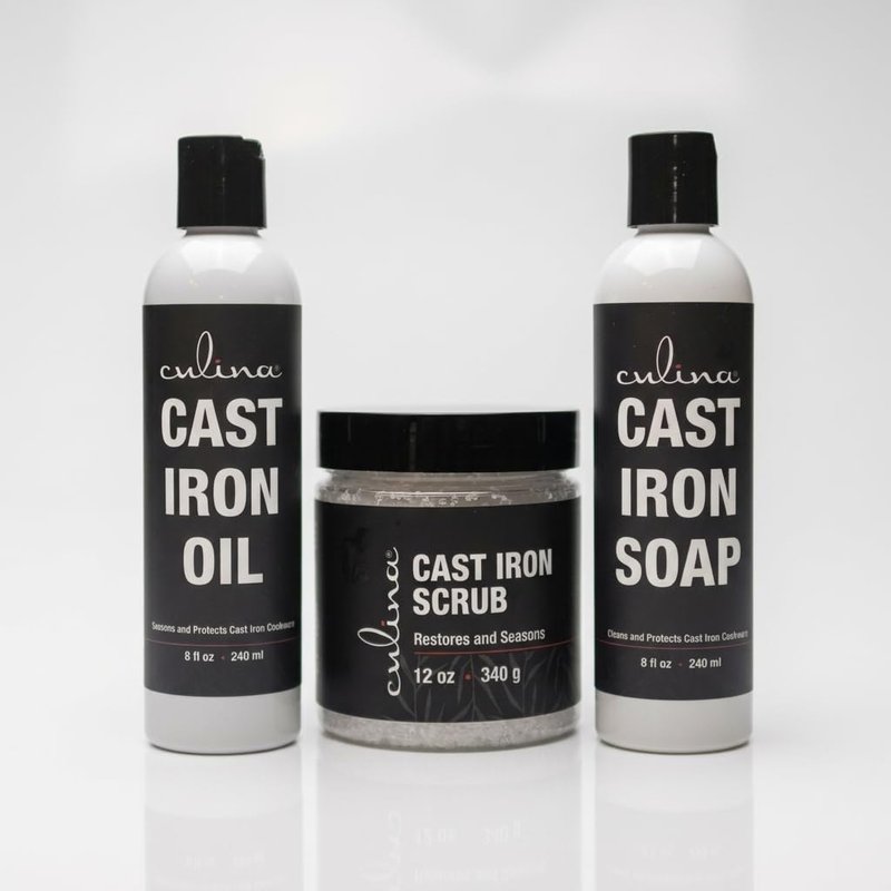 Culina Supreme Cast Iron Care Set: Restoring Scrub, Cleaning Soap & Conditioning Oil | Best for Cleaning Care, Washing & Restoring | 100% Plant-Based | for Cast Iron Cookware, Skillets, Pans & Grills!