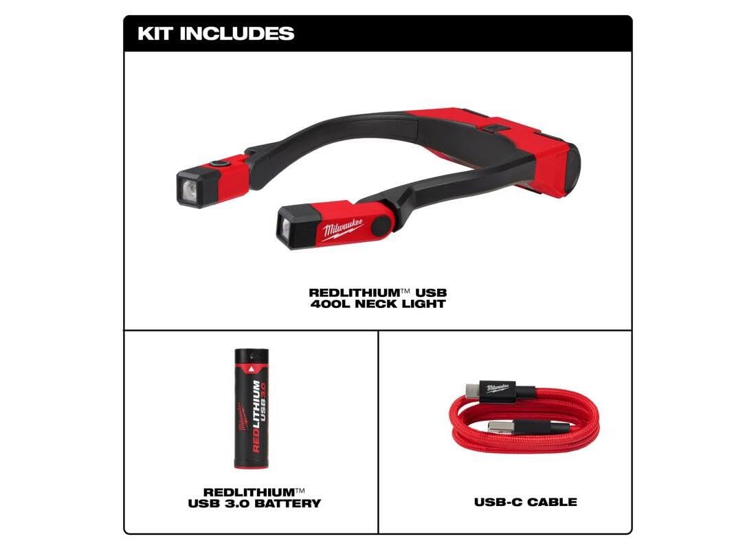 Milwaukee 400 Lumen LED Around The Neck Work Light Adjustable USB Charge