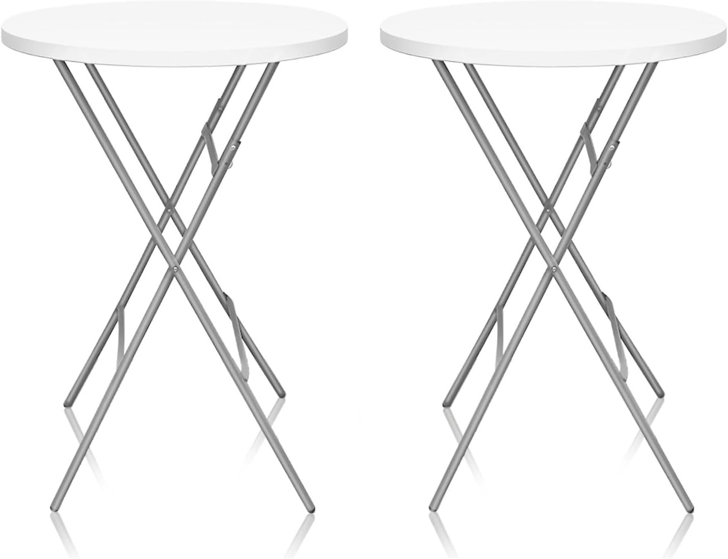HiEthan 32in Cocktail Table, Plastic Folding Round High Top Indoor Outdoor Use, Foldable Bar Height Table for Parties and Commercial Events (White, 2 Pcs)