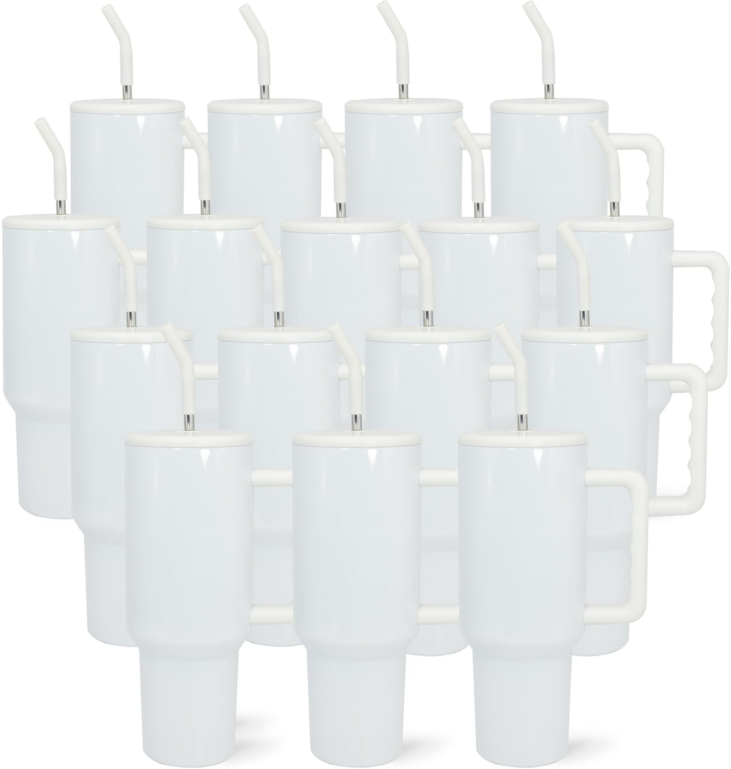FECBK 40 oz Sublimation Tumbler with Handle and Straw Keeps Cold for 34 Hours Leakproof Stainless Steel Double Wall Vacuum Insulated Travel Mug Sublimation Blank Tumblers Bulk White 16 Pack