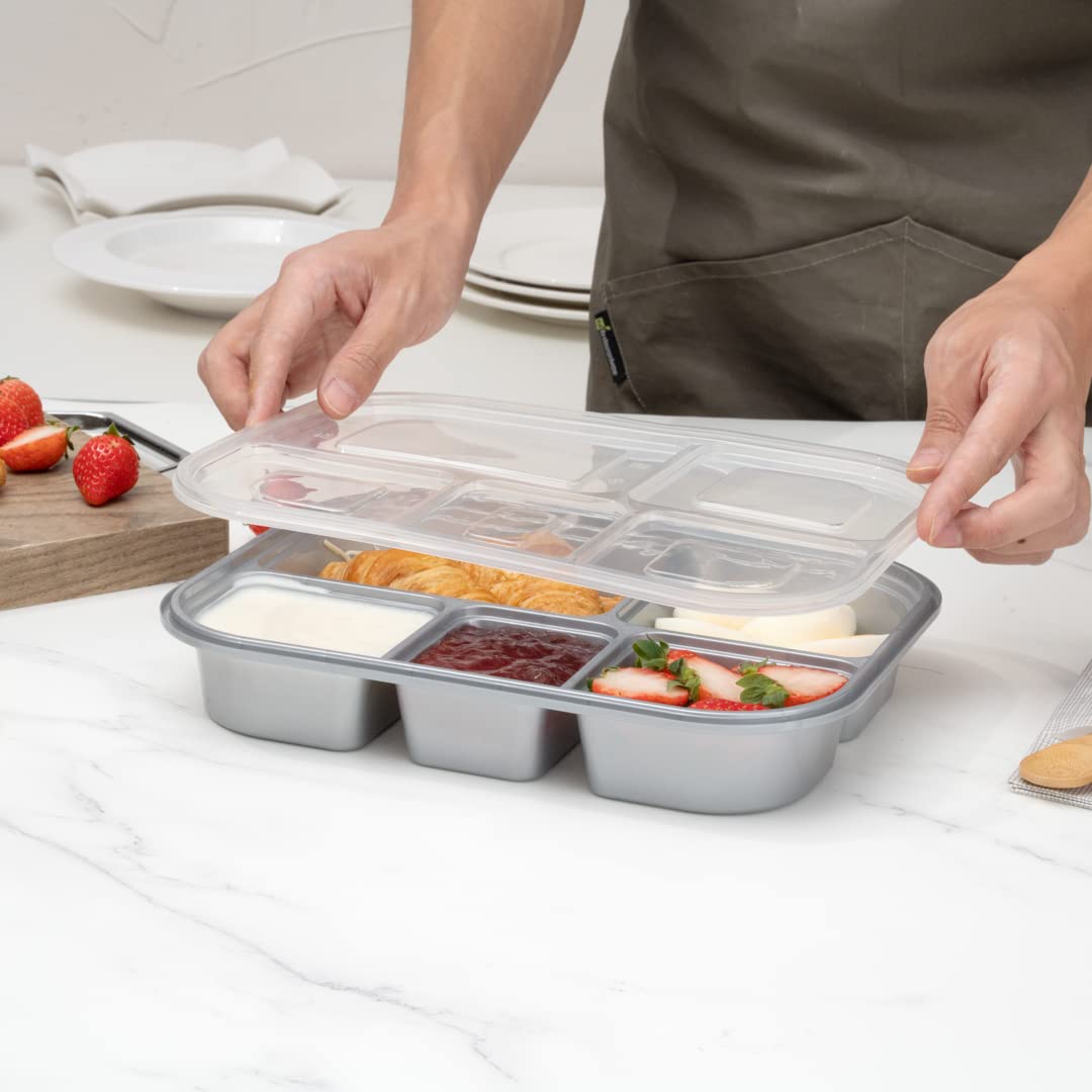 Restaurantware Futura 62 Ounce Meal Prep Containers With Lids 100 Tamper-Evident To Go Containers - Microwavable Disposable Silver Plastic Food Containers With Lids For Take Out or Lunches