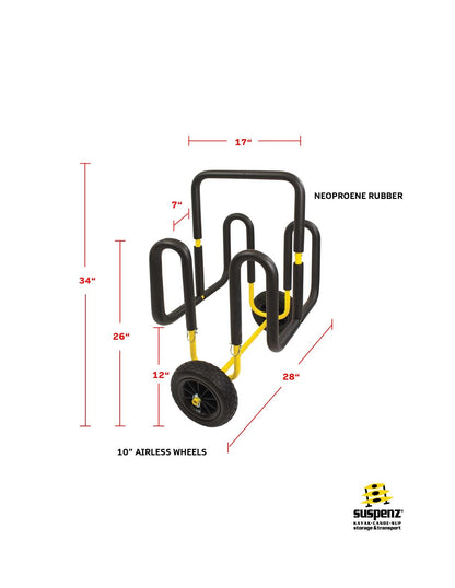 Suspenz Double SUP Transport Cart with Airless Wheels, Carrier/Trolley for 2 Stand Up Paddle Boards & Surfboards, Yellow (22-9934)