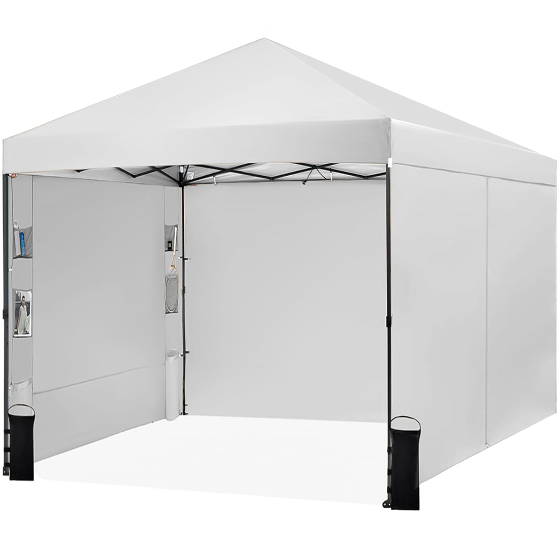 Tunbne 10X10 Comercial Pop Up Canopy Tent with 4 Sidewalls and 6 Pockets, One Push Setup Center Lock, for Beach Patio Outdoor, Case, 8 Stakes, 4 Ropes, 4 Sandbags (Snow White)