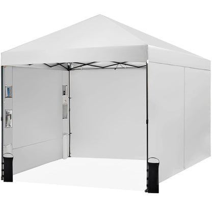 Tunbne 10X10 Comercial Pop Up Canopy Tent with 4 Sidewalls and 6 Pockets, One Push Setup Center Lock, for Beach Patio Outdoor, Case, 8 Stakes, 4 Ropes, 4 Sandbags (Snow White)