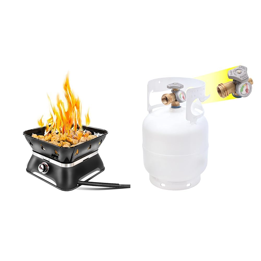 Outland Living 14" Firecube 805 Portable Propane Fire Pit Bundle with 5lb Propane Tank, Cover, Carry Kit, Lava Rocks