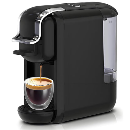 MAIPSIG 4-in-1 Pods Coffee Maker 19Bar, Compact Design Fast Brew Hot/Cold Single Serve Espresso Machine for K Cup Pods,Nes Original/DG Capsule and Ground Coffee at Home or Office (Black)