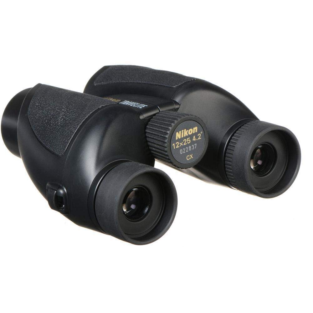 Nikon Travelite 12x25 Binoculars (7279) Travel Bundle - Black With Lens Pen, Carry Case, and Lens Cloth - High Powered Compact for Adults - Bird Watching, Hunting, Hiking