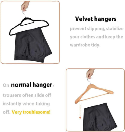 Velvet Non-Slip Hangers 10-Pack - Flocked Slim Suit Hangers with 360° Rotating Hook | Space-Saving Closet Organizer (Black)