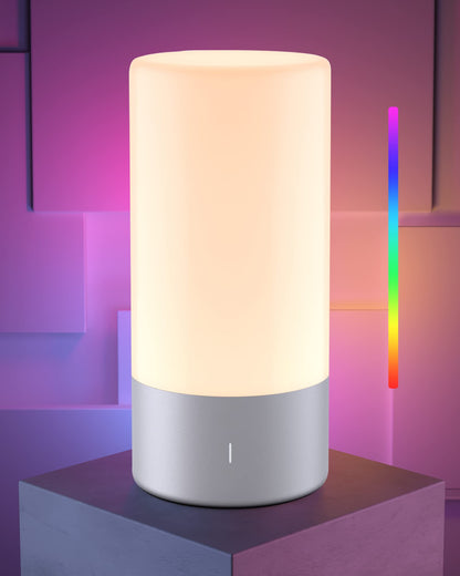 Touch Bedside Table Lamp, [Sleek Design & RGB Mode] 3 Way Dimmable Small Lamp for Bedroom, LED Lamp with Warm White Lights, Multi-Color Smart Nightstand Lamp for for Living Room Home Gifts