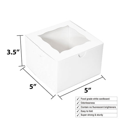 Huoshange Cookie Boxes with Window 5x5x3.5 Inch[50 Pack] Premium White Bakery Boxes,Mini Treat Box, Pastry Box for Mini Bundt Cake and Individual Cheesecakes