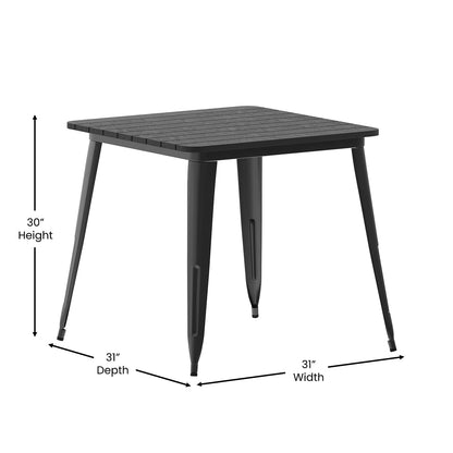 Flash Furniture Declan Commercial Outdoor Dining Table, All Weather Poly Resin Top with Steel Base, 31.5" Square, Black/Black