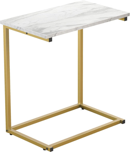 Pipishell C Shaped End Table - Modern Marbling Wood Top | 27-Inch Sofa Side Table for Living Room