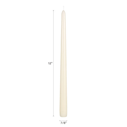 Mega Candles 12 pcs Unscented Ivory Taper Candles, Hand Poured Wax Candle 12 Inch x 7/8 Inch, Home Décor, Wedding Receptions, Centerpieces, Occasions, Events, Romantic Dinners, Prayer, Holders