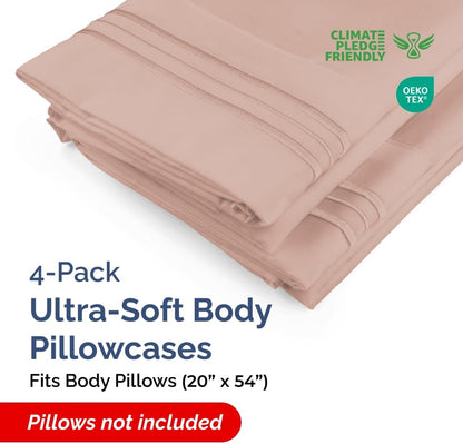 Skiennix Body Pillowcases Set of 4 | Soft 20x54 Long Pillow Covers for Side Sleepers - Cozy & Breathable (Mauve)