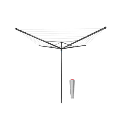 Brabantia Topspinner Outdoor 4 Arm Spinning Clothesline (164 ft/Ø 1.8") Rotating, Folding Clothes Drying Rack + Ground Spike (Anthracite)