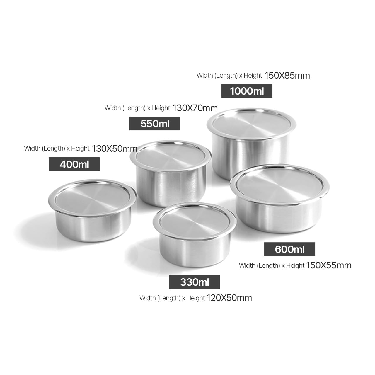 EVERSTEN CaKE 5PCS Stainless Steel Food Storage Containers With Lids 5PCS Canister Set Kitchen Appliances Dishwasher Safe Premium South Korea
