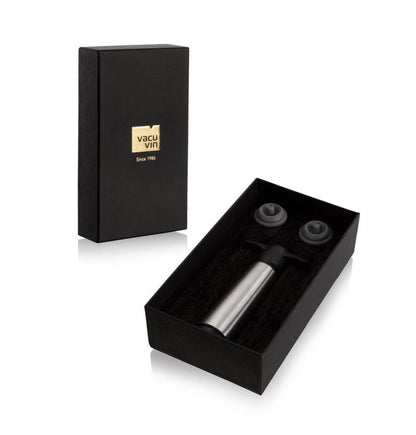 Vacu Vin Wine Saver Stainless Steel Gift Box – Includes 1 Vacuum Pump & 2 Stoppers – Preserve Wine Freshness – Elegant Wine Accessory Set