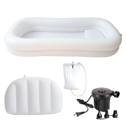 Timisea Medical Inflatable Bathtub, Portable Bed for Geriatric, Elderly, Disabled Bedridden Patients, Handicapped, Air Pump Adult PVC Bathtub with Water Bag Air Pillow, Bath in Bed (Double Layer)