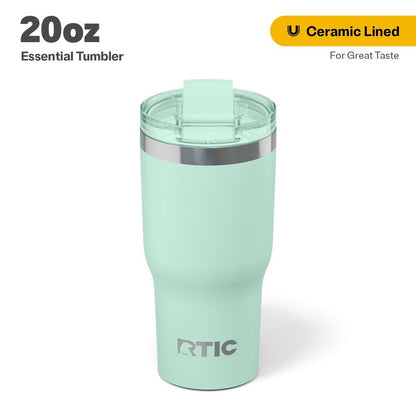 RTIC 20oz Essential Tumbler with Lid, Ceramic Lined, Insulated, Stainless Steel, Metal, Double Wall Vacuum-Insulation, Travel Cup for Iced Coffee, Tea, Hot and Cold Drink, Fresh Mint