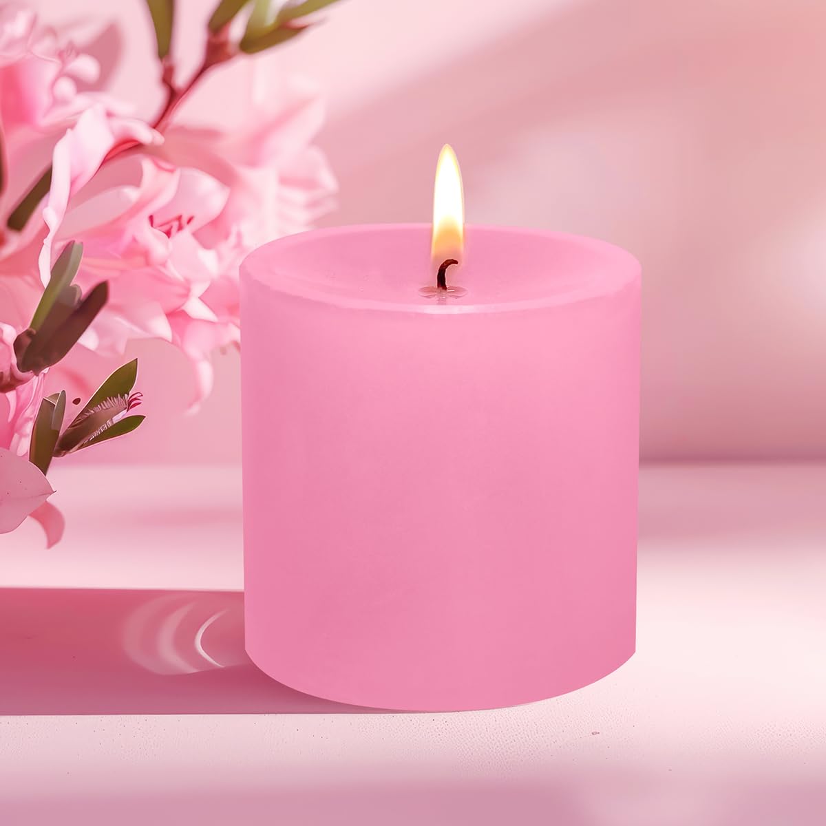 3 Pack Unscented Pink Pillar Candles, 40 Hour 3x3 Inch Dripless Tapered Fat Column Cylinder Candles for Valentine's Day Home Party Holidays