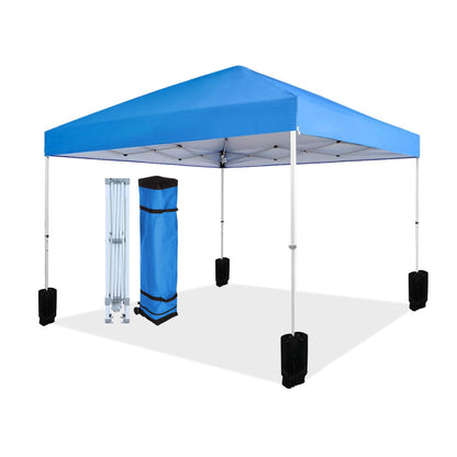 Amazon Basics Outdoor Pop Up 10 x 10 Canopy Tent for Events, Portable with Easy Setup, Sun Shelter for Outdoor Activities, Includes Wheeled Carry Bag, 8 Pegs, 4 Ropes, 4 Weighted Bags, Blue