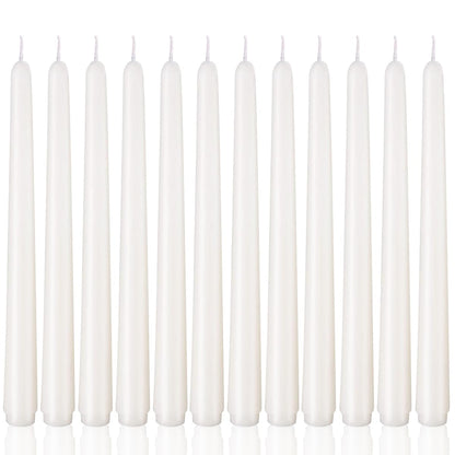 12 Pack White Taper Candles - Taper Candles 10 Inch Dripless, Smokeless & Unscented - 8 Hours Long Burning - Tall Candlesticks - Ideal for Weddings, Dinner Parties, Home Decor, Birthday Party