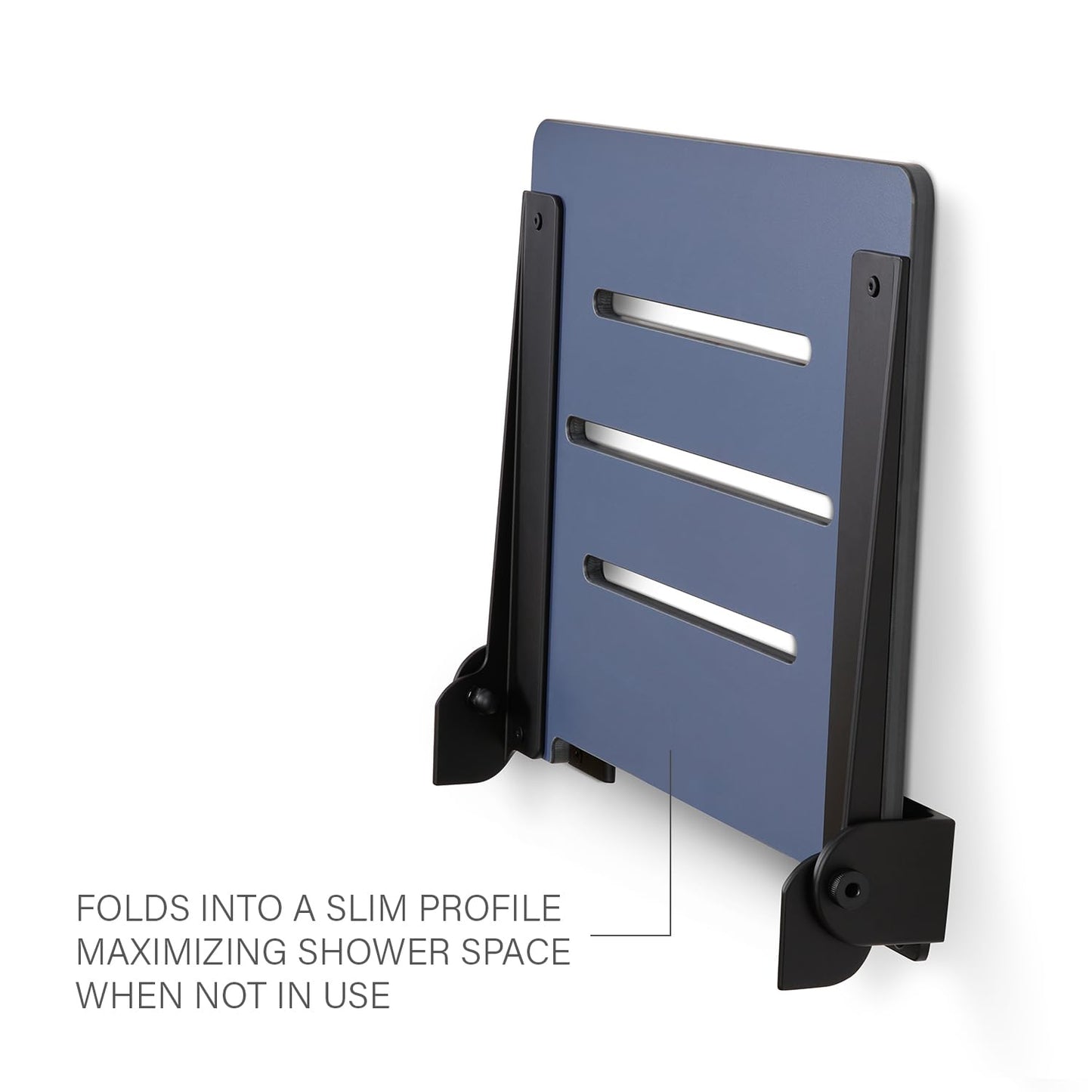 18 inch Silhouette Slimline Folding Wall Mount Shower Bench Seat, Navy Seat with Matte Black Frame