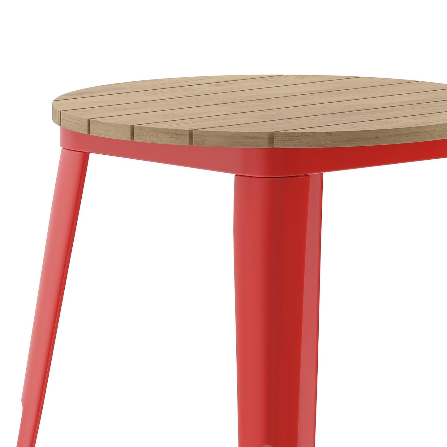 Flash Furniture Declan Commercial Outdoor Dining Table, All Weather Poly Resin Top with Steel Base, 23.75" Round, Brown/Red