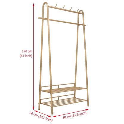 Cre Cra Gold Clothing Rack Freestanding Industrial Garment Rack with Double Shelves Heavy Duty Metal Modern Clothes Rack Stand Multi-functional Coat Hanger Rack Stand for Boutiques Bedroom
