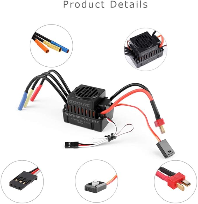 GoolRC Upgrade Waterproof 3650 3500KV Brushless Motor with 60A ESC Combo Set for 1/10 RC Car Truck