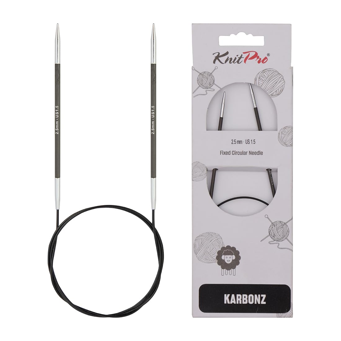 KnitPro Karbonz Fixed Circular Needle 40"(100cm) | US Size 1.5 (2.5mm)