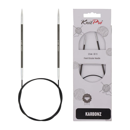 KnitPro Karbonz Fixed Circular Needle 40"(100cm) | US Size 1.5 (2.5mm)