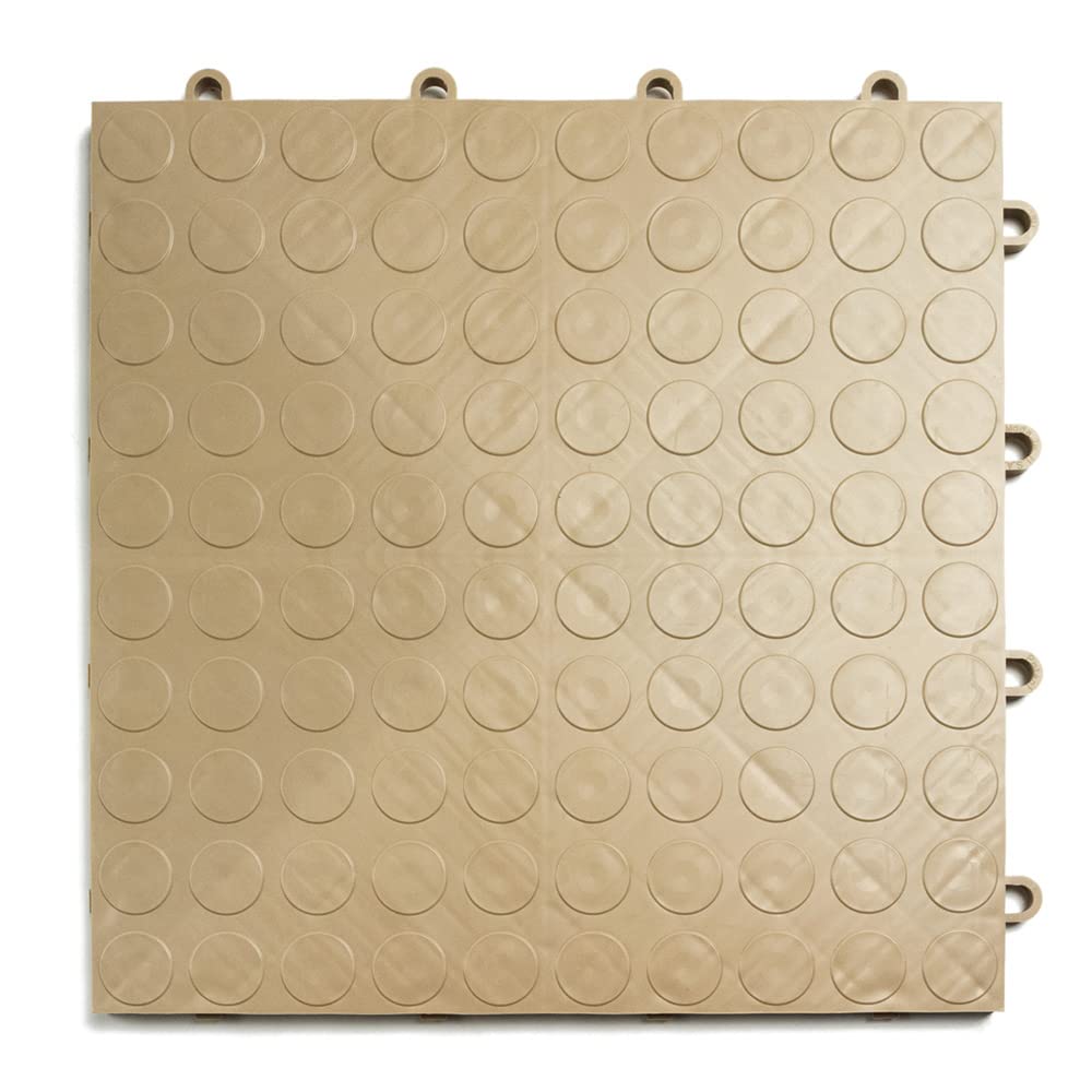 Big Floors GarageDeck Garage Floor Tiles, Interlocking Garage Flooring, Coin Pattern Non-Slip Heavy-Duty Copolymer Modular Tile (Beige, 48 Pack of 12 x 12" Tiles, 48 Sq Ft)
