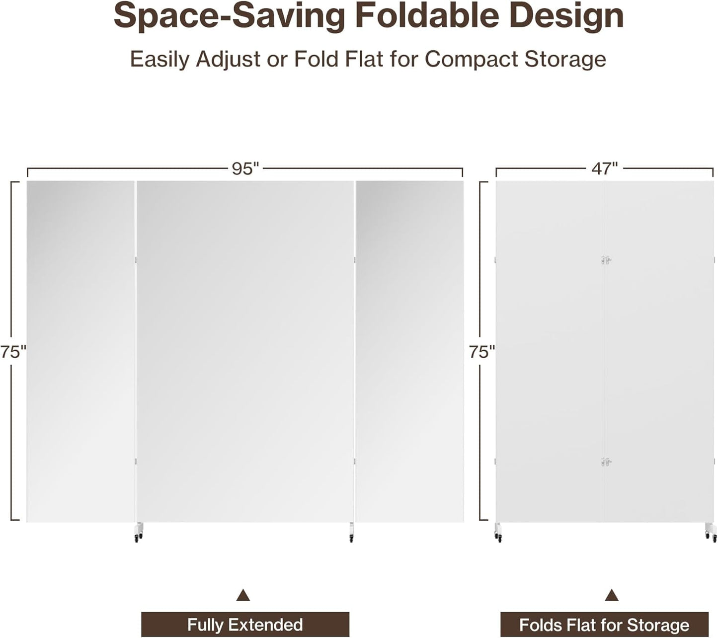 brisafe Full Length Stand Up Mirror on Wheels,75''L×95''W,Large Tri-Fold Floor Mirror with Stand,Movable 3-Way Full Length Standing Mirror for Gym, Dance Studio, Fitness Room, and Home (Silver)