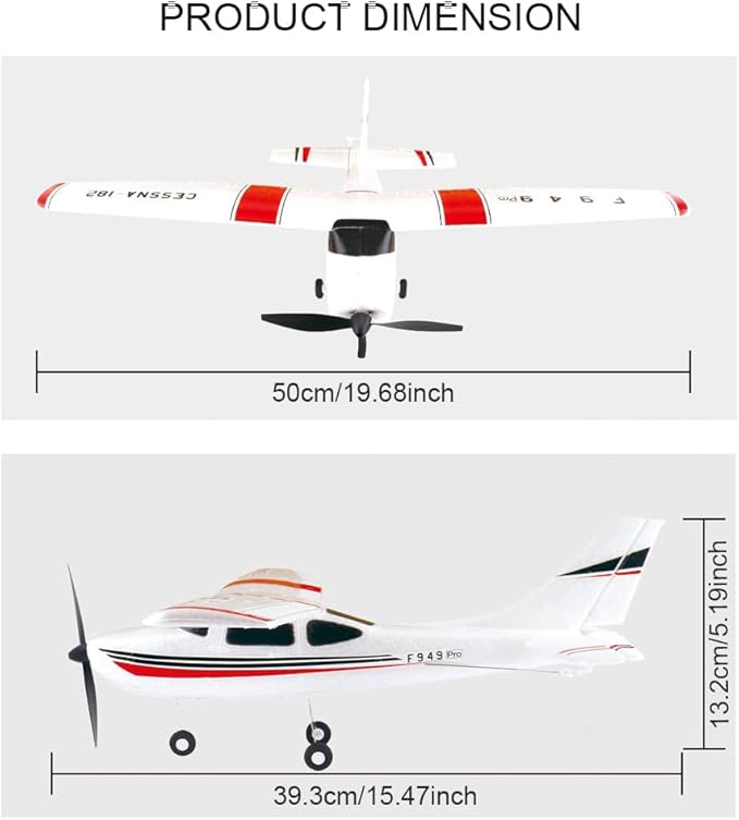RC Airplane F949pro RC Plane 1020 Motor 3CH 2.4GHZ EPP RC Plane for Adults CESSNA-182 3D6G Gyroscope RTF RC Glider Planes with 2 Batteries Replaceable Parts (2BSL)