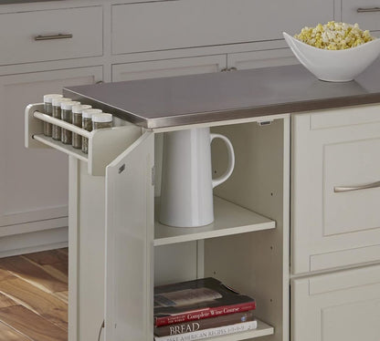 Homestyles Dolly Madison Off-White Mobile Kitchen Cart with Stainless Steel Top